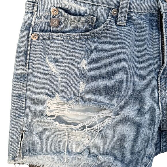 Just USA Small Jean Shorts Mid-Rise Zip-Fly Distressed Rips Frayed Hems Blue - Picture 2 of 7